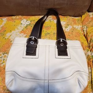 Coach White Brown Leather Bag & Wallet